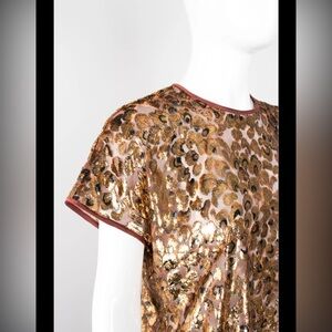 ESCADA METALLIC VELVET LAMÉ ANIMAL TEE 42 Lg Silk Velvet Gold Made In Germany
